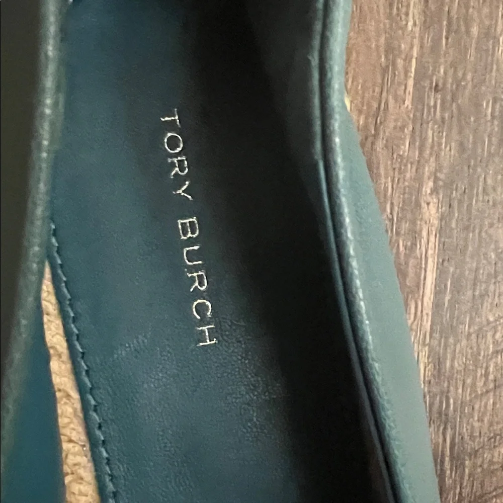 NWOT Tory Burch Teal Espadrille Flats with Logo